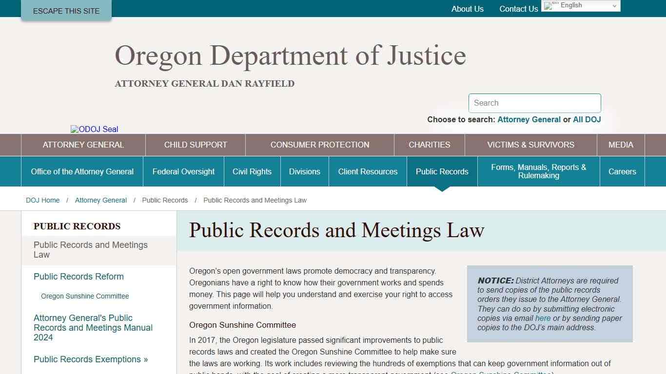 Public Records and Meetings Law - Oregon Department of Justice