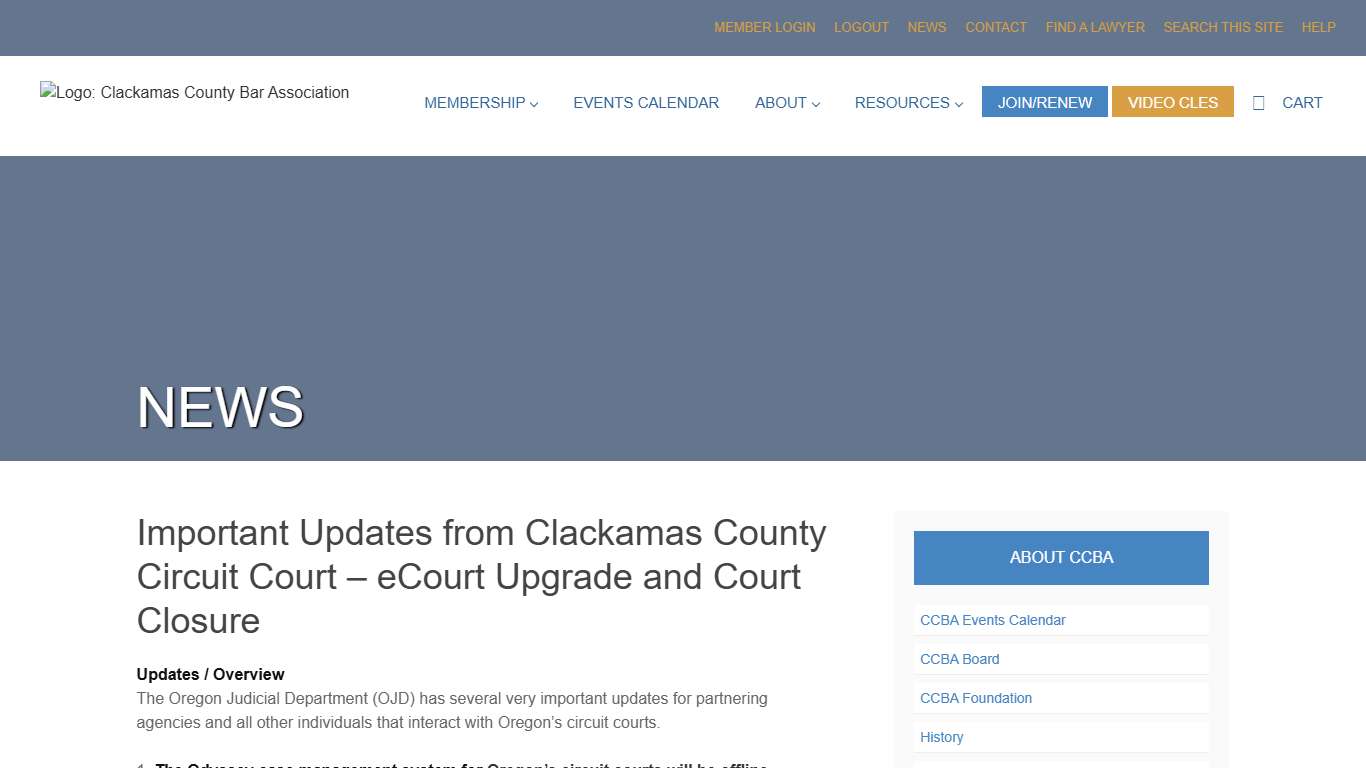 Important Updates from Clackamas County Circuit Court – eCourt Upgrade and Court Closure – Clackamas County Bar Association