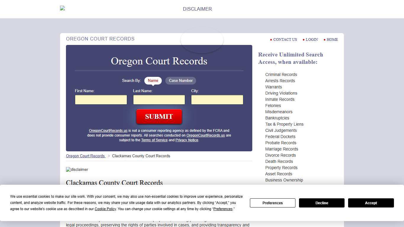 Clackamas County Court Records | OregonCourtRecords.us