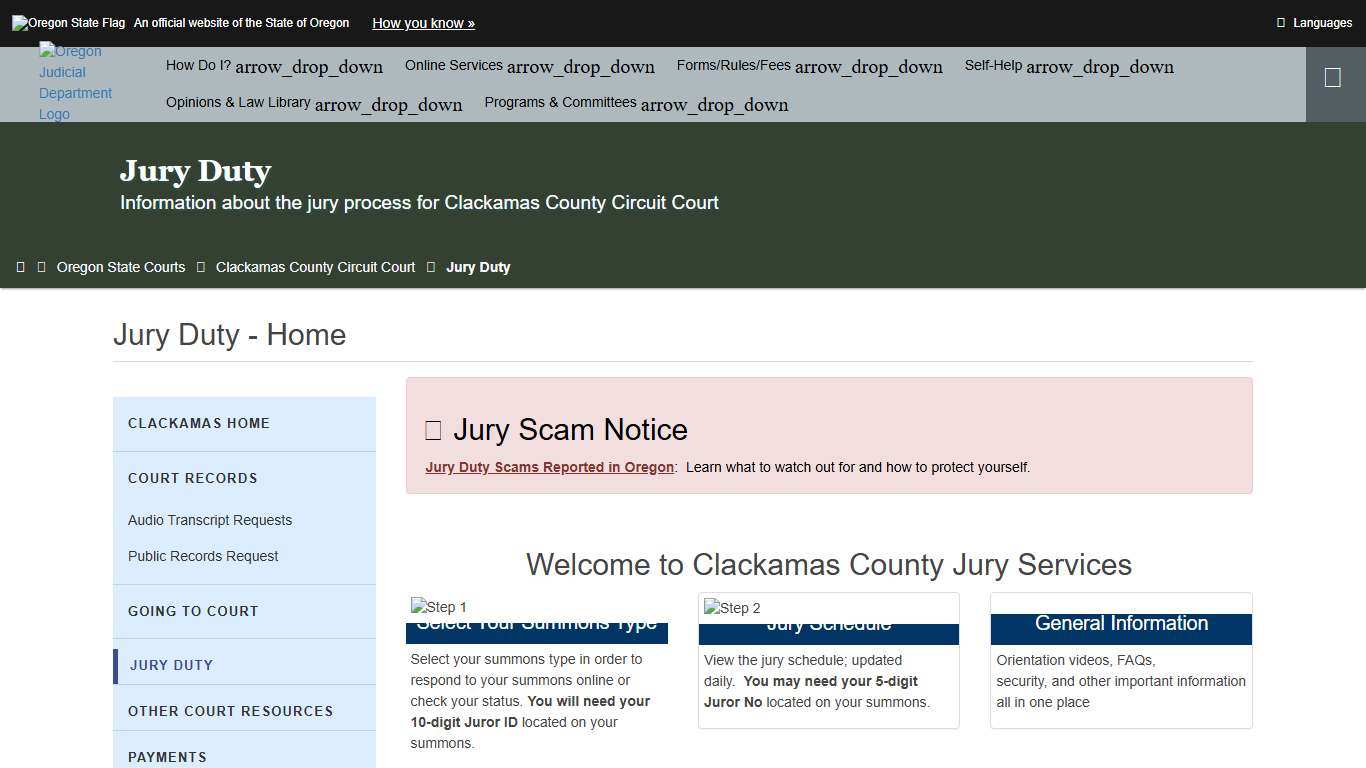 Oregon Judicial Department : Jury Duty - Home : Jury Duty : State of Oregon