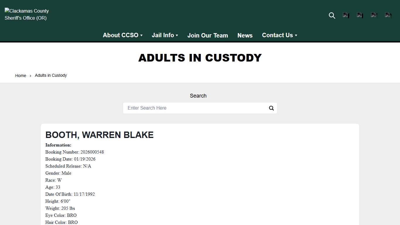 Adults in Custody | Clackamas County Sheriff’s Office (OR)
